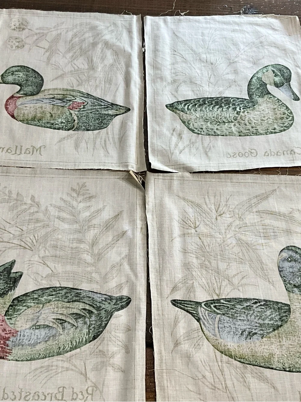 Vintage Lot of 4 Duck Bird Panels 11”x13” Crafting Squares Goose Pintail
